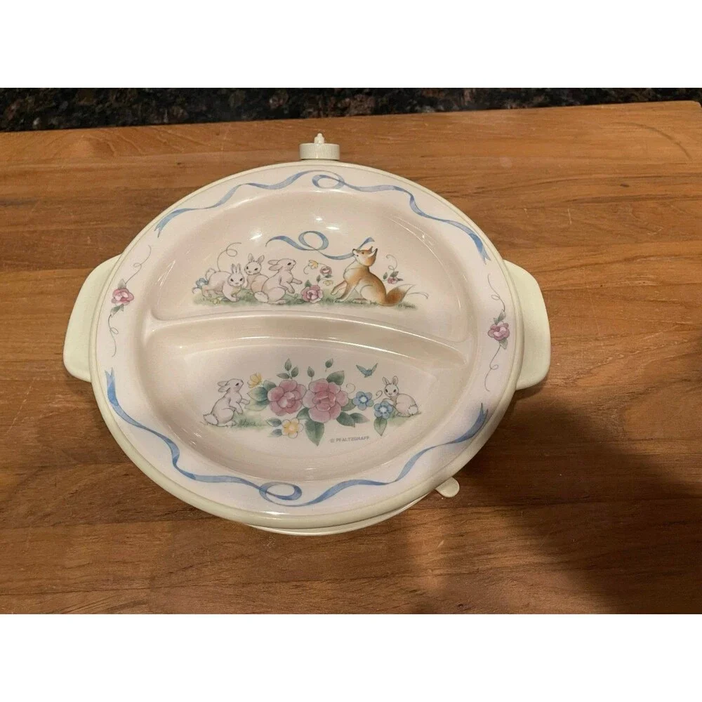 Vintage Pfaltzgraff TEA ROSE Baby Warming Divided Dish